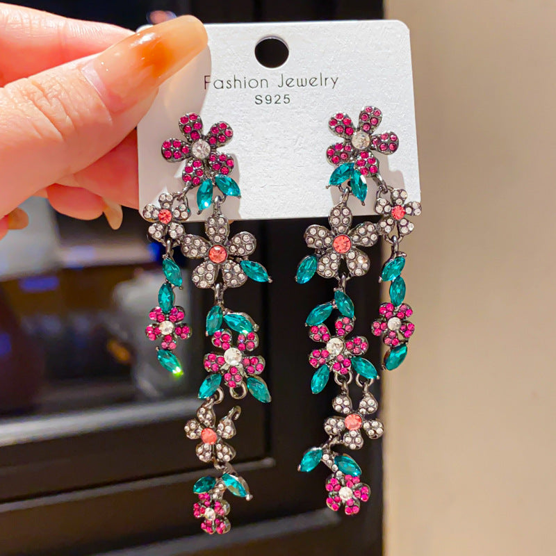 Retro Geometric Tassel Earrings For Women In Alloy With Zircon Inlay