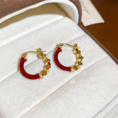 Geometric Enamel Earrings For Women In Retro Style Featuring Red Metal Design