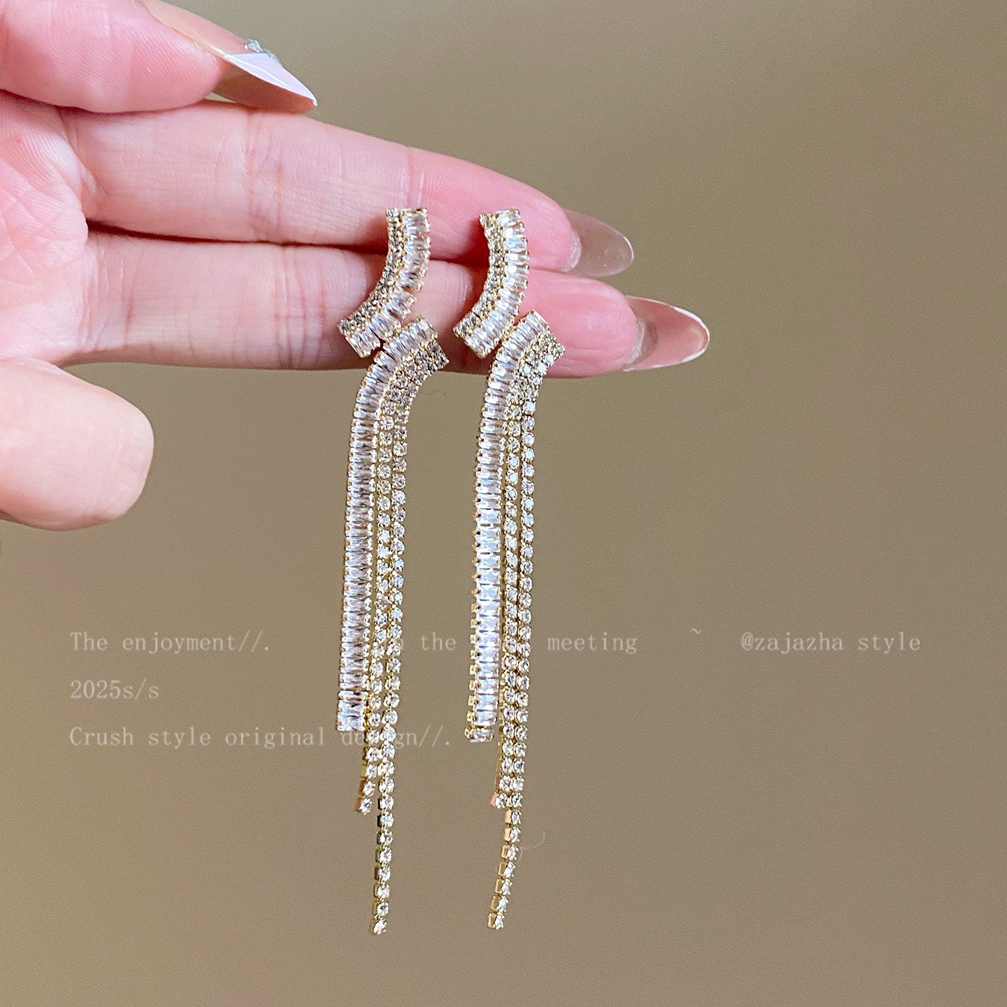 Tassel Stud Earrings For Women Featuring Electroplated Gold Plating And Zircon Inlay Material