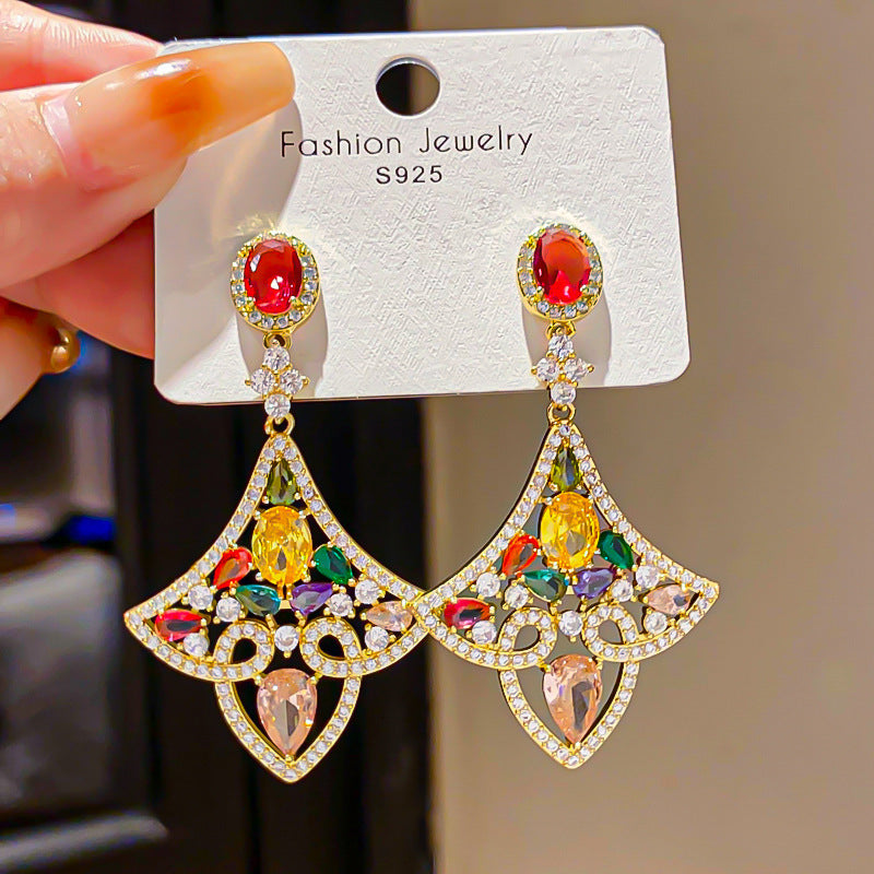 Retro Geometric Tassel Earrings For Women In Alloy With Zircon Inlay