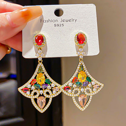 Retro Geometric Tassel Earrings For Women In Alloy With Zircon Inlay