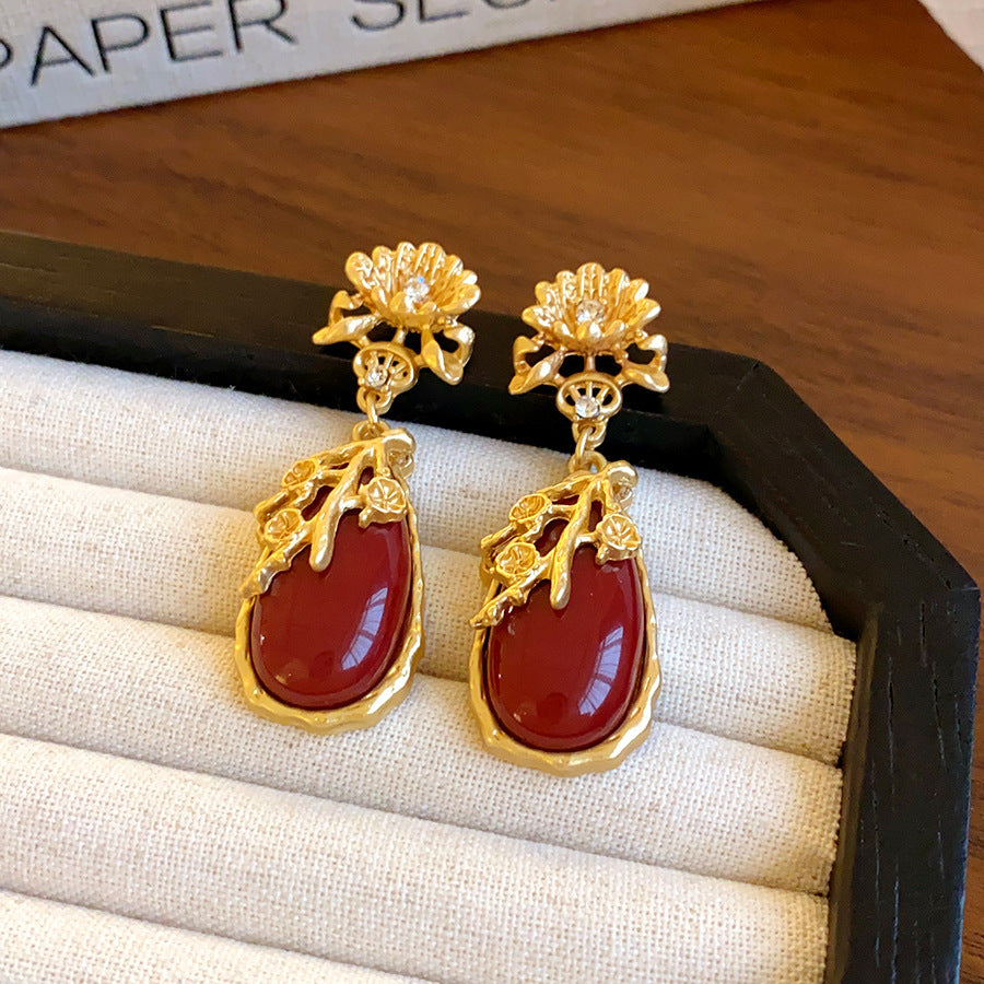 Geometric Enamel Earrings For Women In Retro Style Featuring Red Metal Design