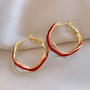 42#Silver Needle Oil Drop Wave Three-Layer Hoop Earrings (Real Gold Plating)