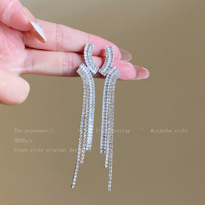 Tassel Stud Earrings For Women Featuring Electroplated Gold Plating And Zircon Inlay Material