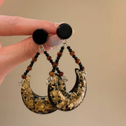 30#Silver Needle Resin Gold Foil Crescent Moon Earrings