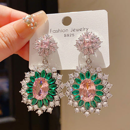 Retro Geometric Tassel Earrings For Women In Alloy With Zircon Inlay