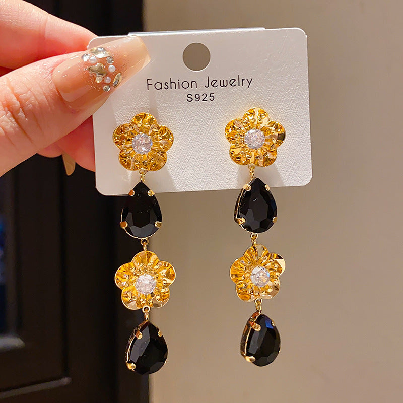 Retro Geometric Tassel Earrings For Women In Alloy With Zircon Inlay