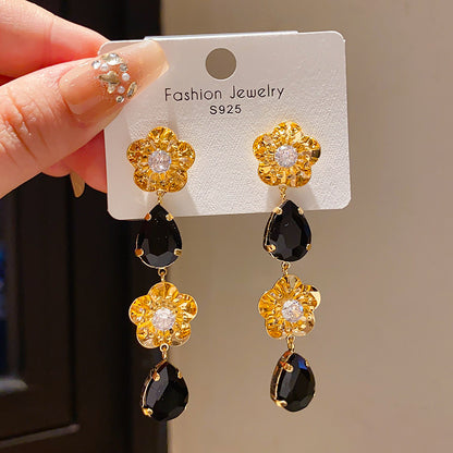 Retro Geometric Tassel Earrings For Women In Alloy With Zircon Inlay