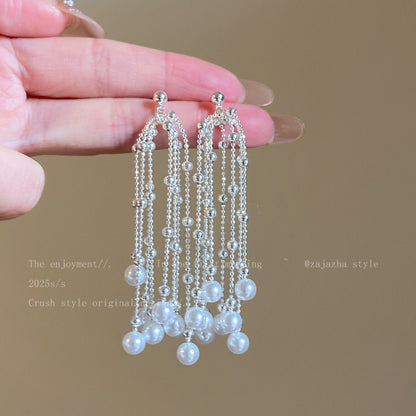 Tassel Stud Earrings For Women Featuring Electroplated Gold Plating And Zircon Inlay Material