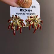 37#18K Real Gold Plated Silver Needle Pearl Firework Pendant Earrings