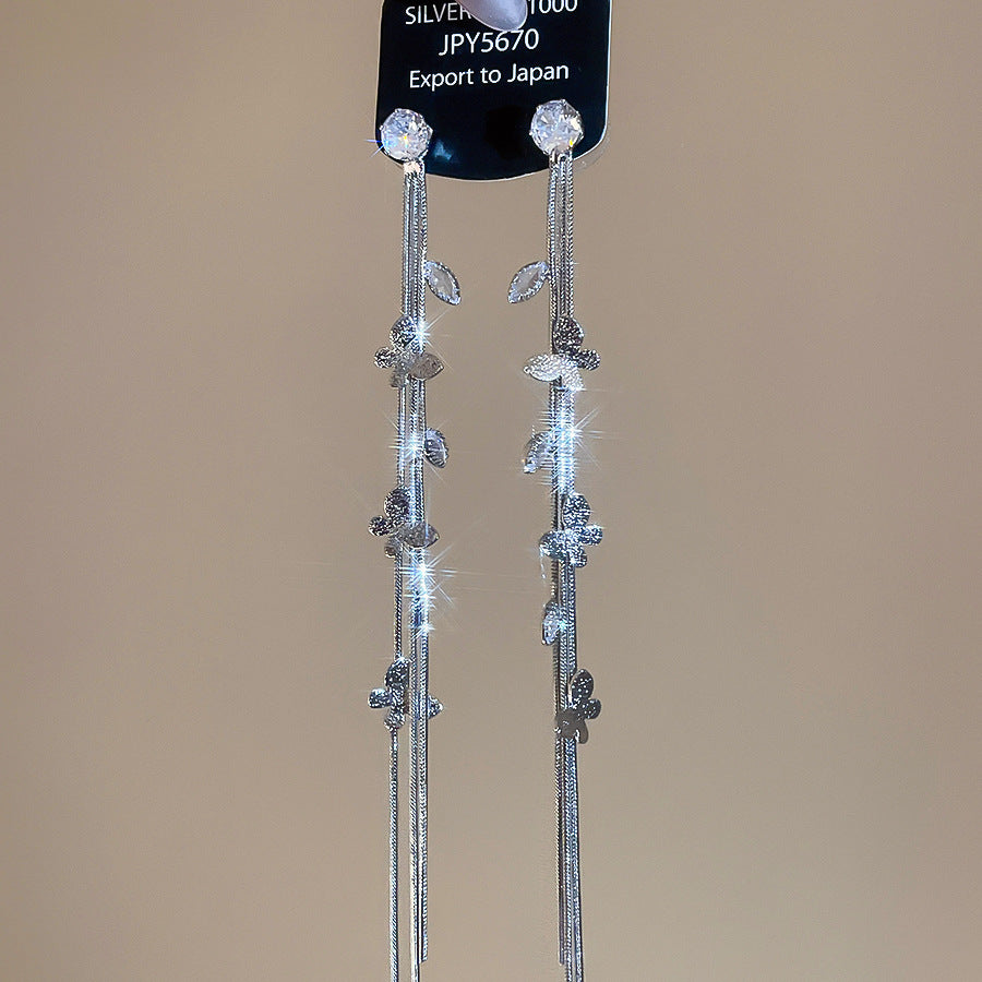 Tassel Stud Earrings For Women Featuring Electroplated Gold Plating And Zircon Inlay Material