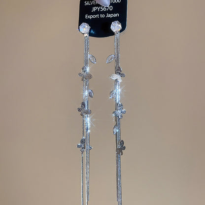 Tassel Stud Earrings For Women Featuring Electroplated Gold Plating And Zircon Inlay Material