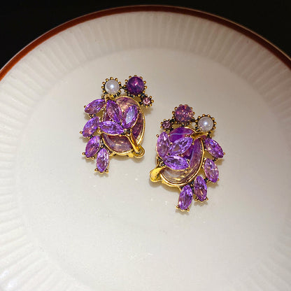 Round Enamel Stud Earrings For Women With Resin And Rhinestone Inlay, Electroplated Gold Plating Process