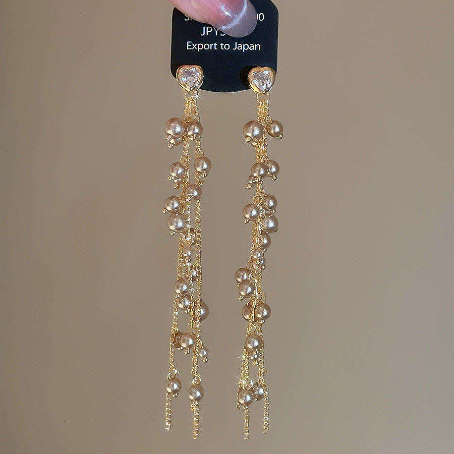 Tassel Stud Earrings For Women Featuring Electroplated Gold Plating And Zircon Inlay Material