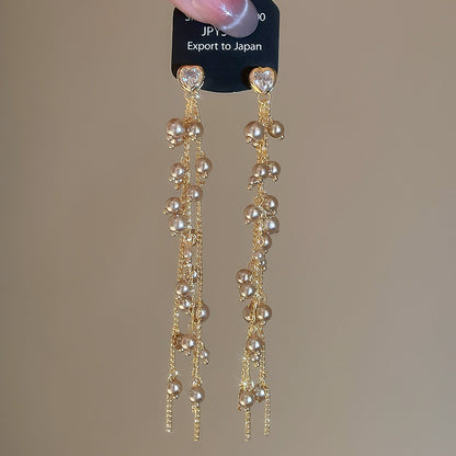 Tassel Stud Earrings For Women Featuring Electroplated Gold Plating And Zircon Inlay Material
