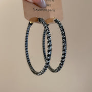5#Silver Needle Round Leather Letter Earrings