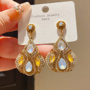 33#White-Silver Needle Zirconia Drop Earrings
