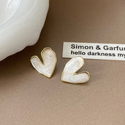 38-Silver Needle Oil Drop Heart Earrings