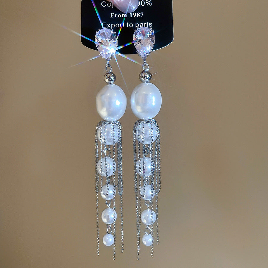 Tassel Stud Earrings For Women Featuring Electroplated Gold Plating And Zircon Inlay Material