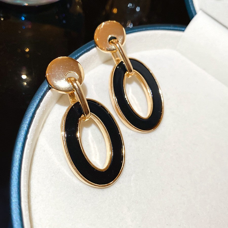 Geometric Tassel Earrings For Women In Electroplated Copper With Zircon Inlay
