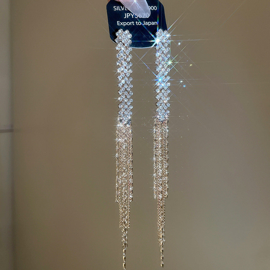 Tassel Stud Earrings For Women Featuring Electroplated Gold Plating And Zircon Inlay Material