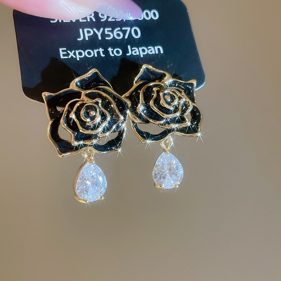 Geometric Tassel Earrings For Women In Electroplated Copper With Zircon Inlay