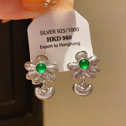 39#silver - Silver Needle Flower Pendant Earrings (Real Gold Plating)