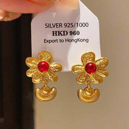 Retro Geometric Tassel Earrings For Women In Alloy With Zircon Inlay