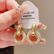 43#gold - Silver Needle Inlaid Diamond Round Earrings (Real Gold Plating)