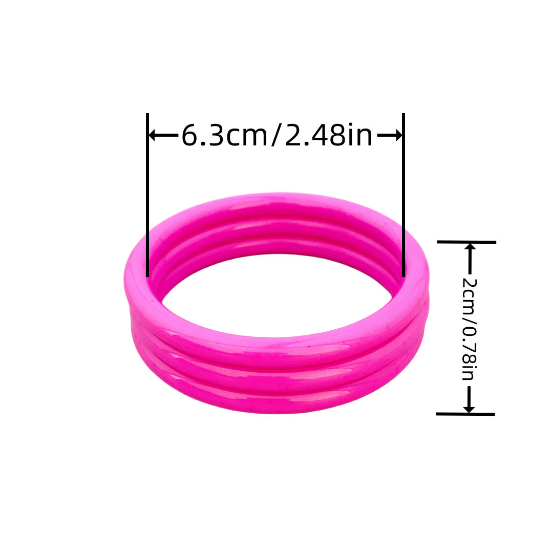 Style Rose Red Acrylic Circle Bangle For Women, 3 Pieces Set
