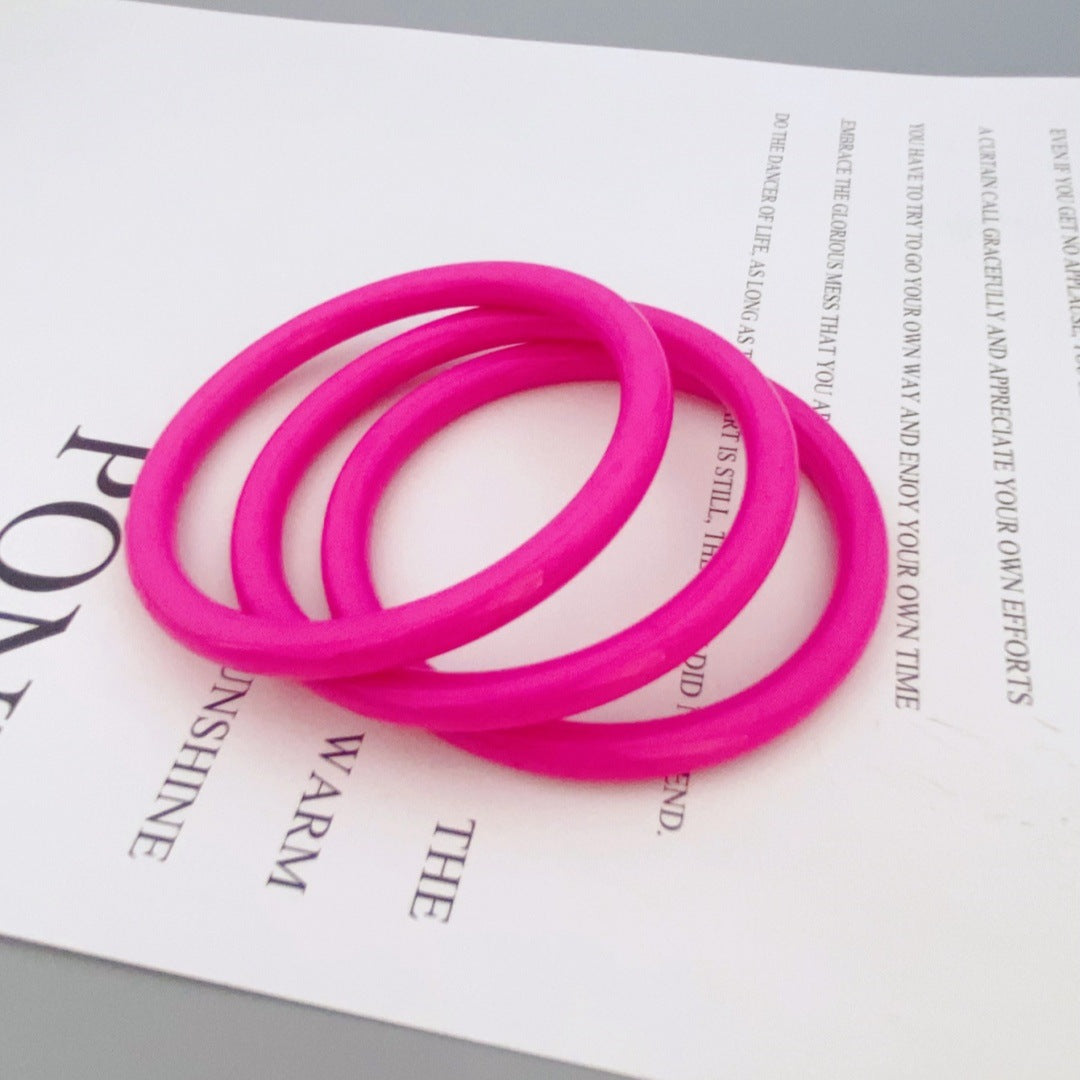 Style Rose Red Acrylic Circle Bangle For Women, 3 Pieces Set