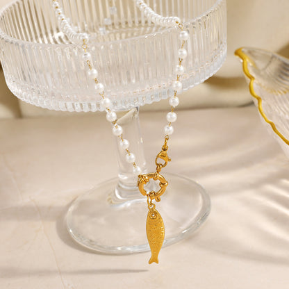 Electroplated Fish Necklace For Women In 304 Stainless Steel With 18K Real Gold Plated Beaded Chain