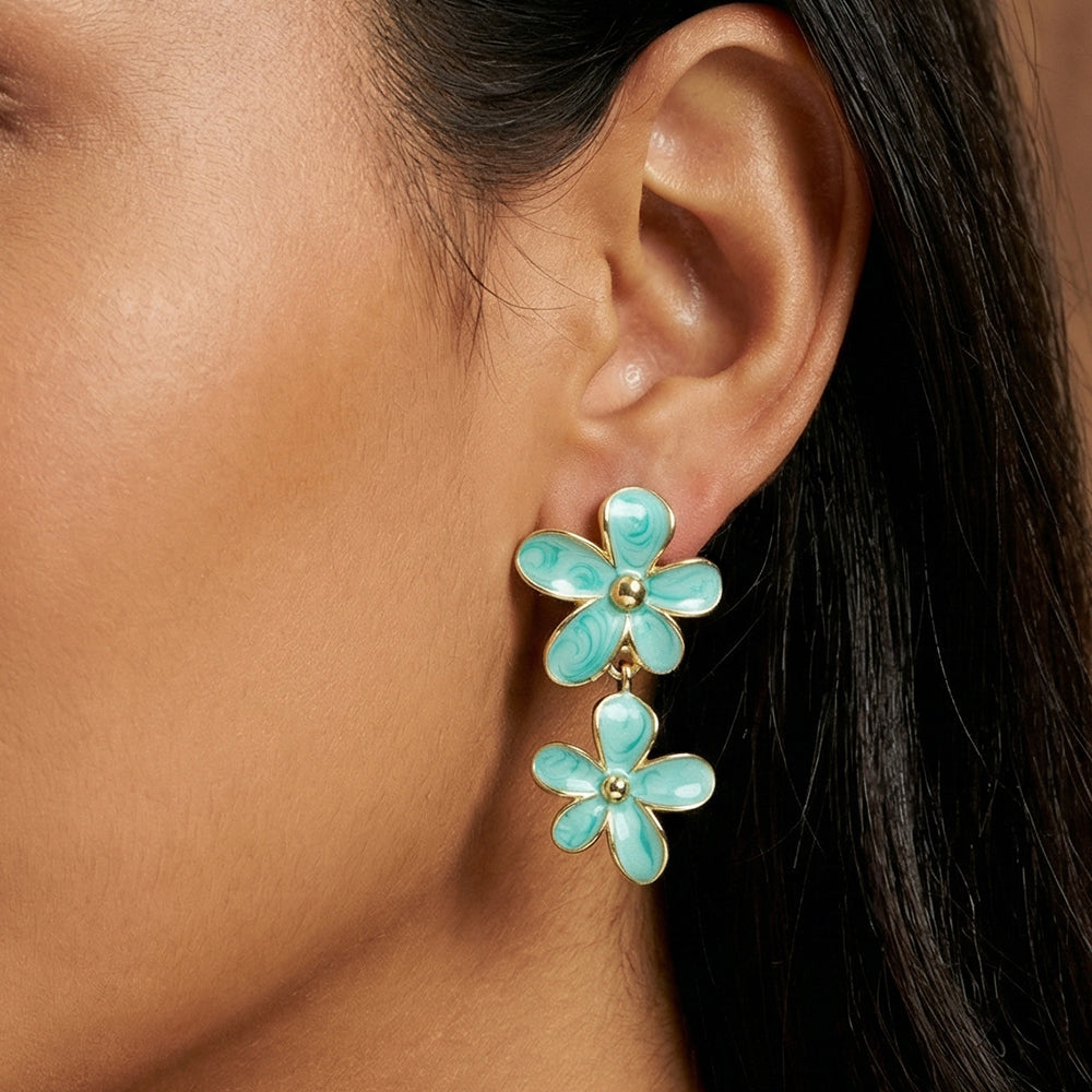 Polished Copper Flowers Stud Earrings For Women In Casual Style With 18K Gold Plated Finish