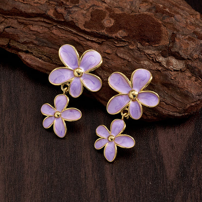 Polished Copper Flowers Stud Earrings For Women In Casual Style With 18K Gold Plated Finish