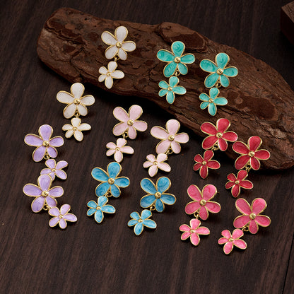 Polished Copper Flowers Stud Earrings For Women In Casual Style With 18K Gold Plated Finish