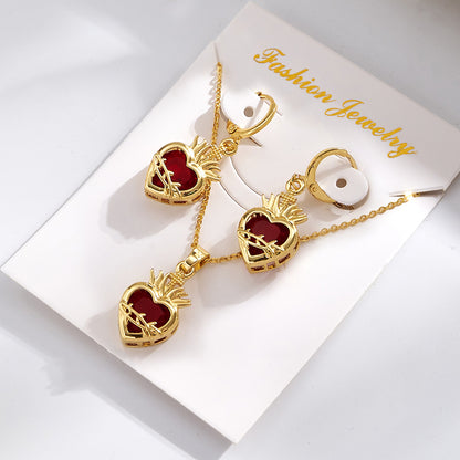 Geometric Jewelry Set For Women Featuring Golden Plated Copper With Glass Inlay, Perfect For Valentine's Day