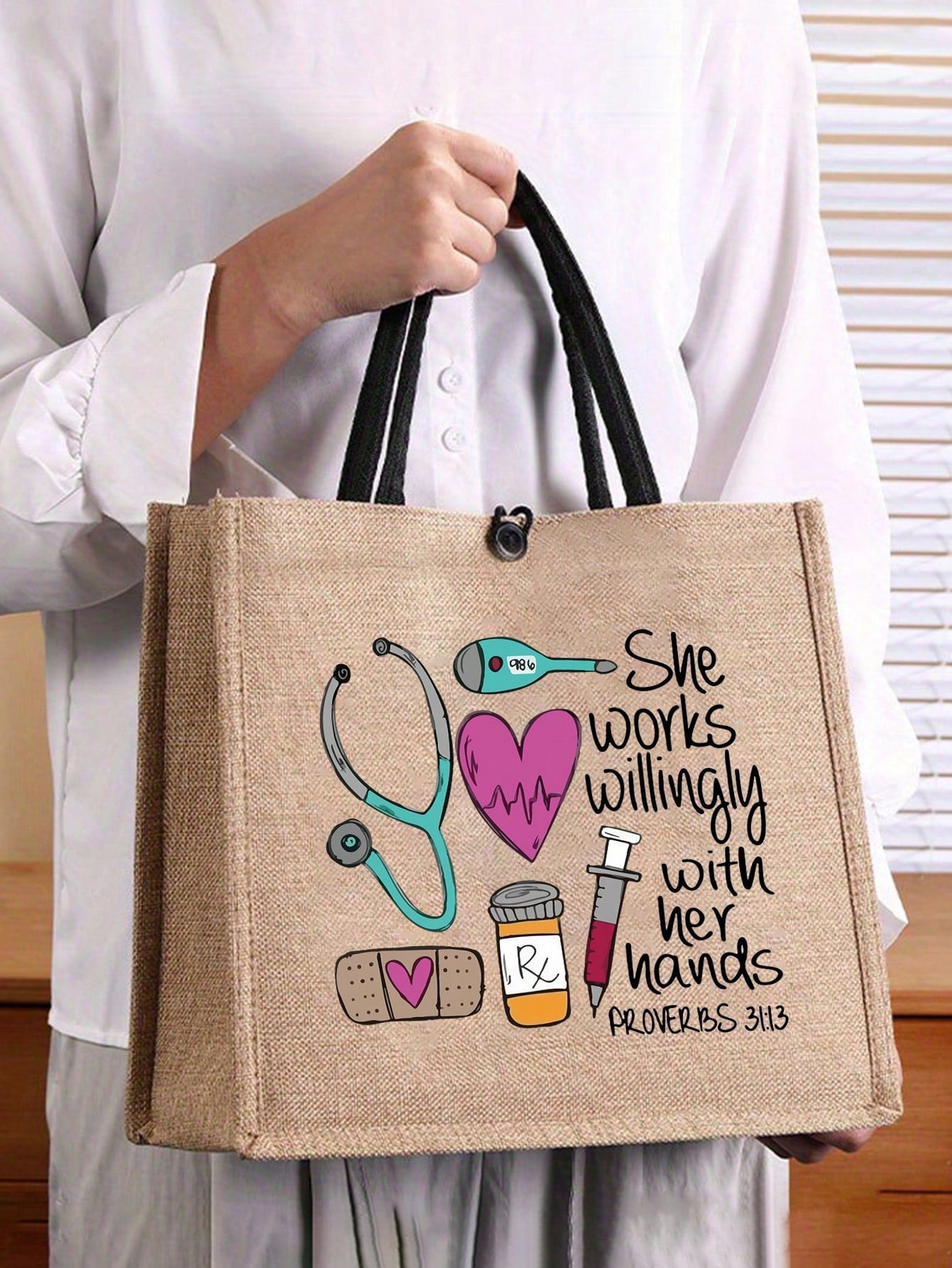 Women’s Square Polyester Cosmetic Bag With Top Handle Featuring Printing Design, Perfect For Nurses Day