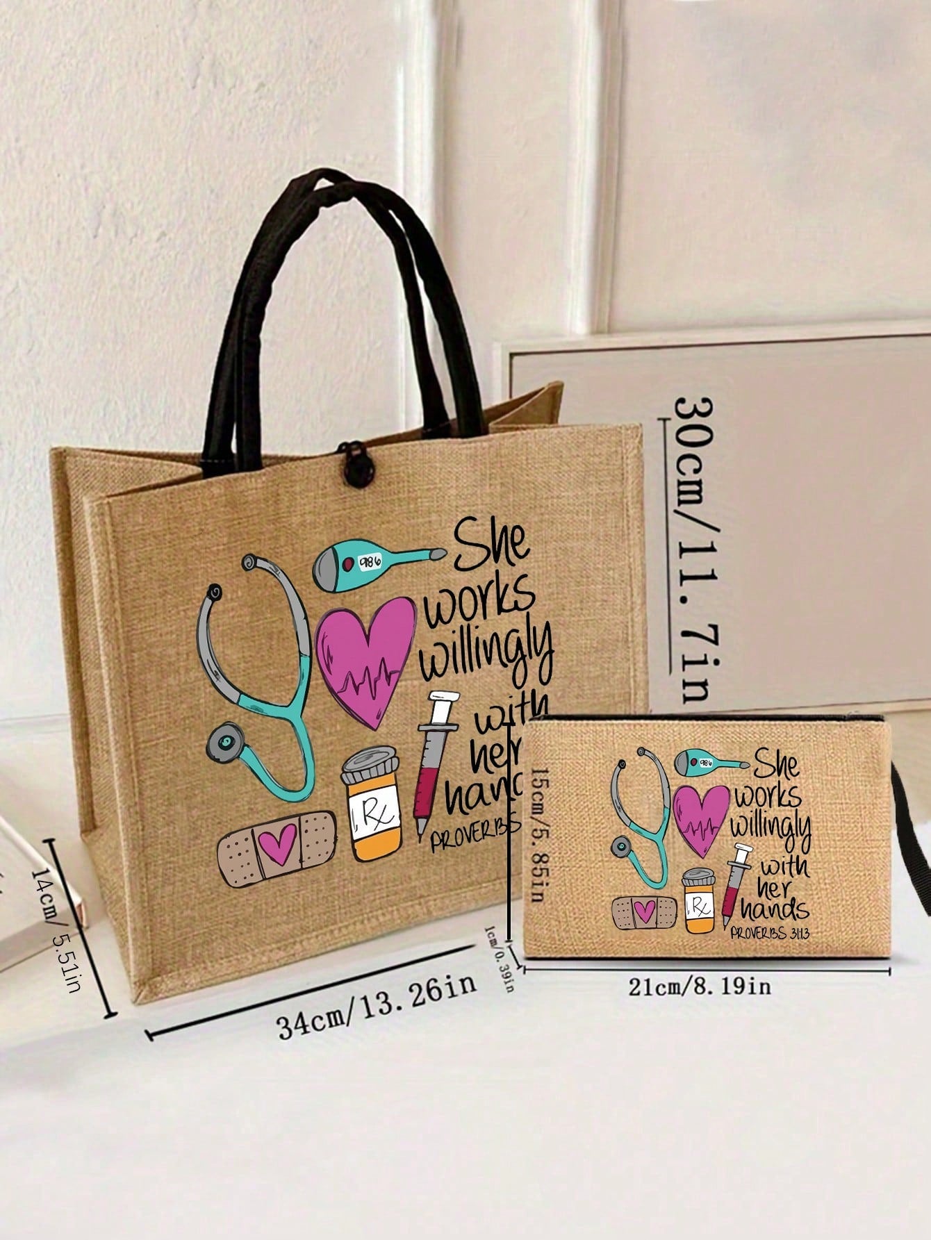 Women’s Square Polyester Cosmetic Bag With Top Handle Featuring Printing Design, Perfect For Nurses Day