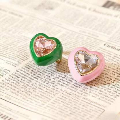 Sweet Heart Shape Open Ring For Women In Pink Alloy Featuring Enamel Craft