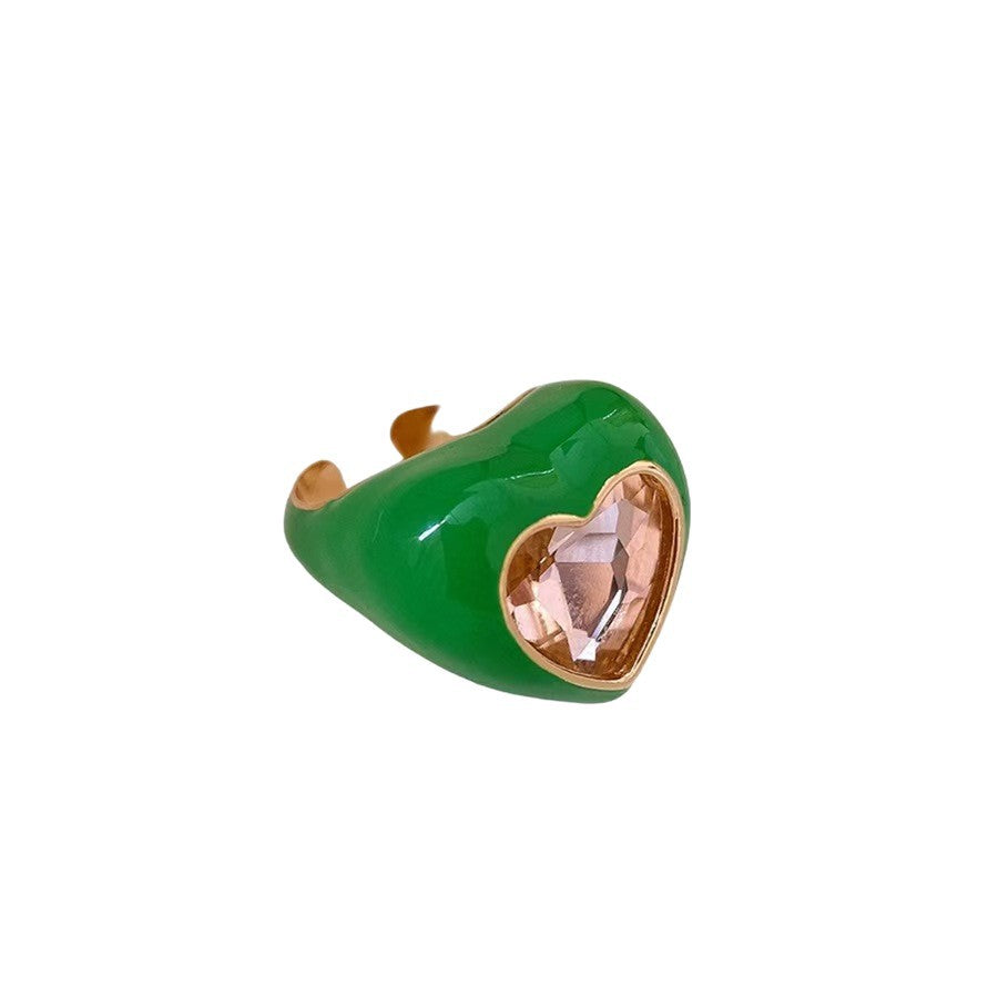 Sweet Heart Shape Open Ring For Women In Pink Alloy Featuring Enamel Craft