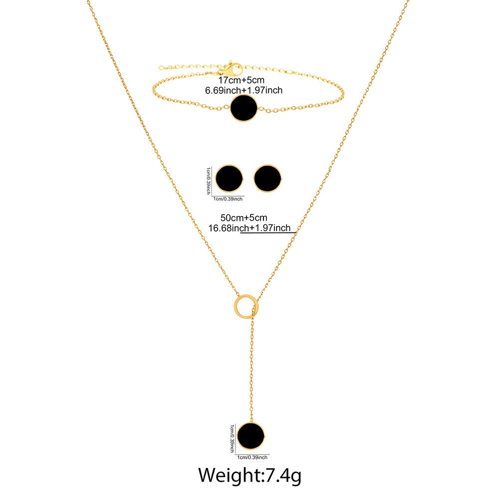 Round Three-dimensional Jewelry Set For Women In 304 Stainless Steel With 18K Real Gold Plated Cable Chain