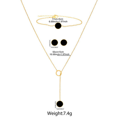 Round Three-dimensional Jewelry Set For Women In 304 Stainless Steel With 18K Real Gold Plated Cable Chain