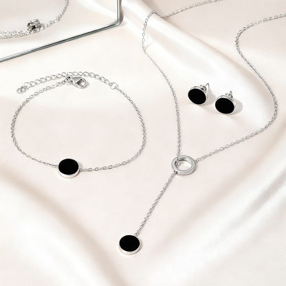 Round Three-dimensional Jewelry Set For Women In 304 Stainless Steel With 18K Real Gold Plated Cable Chain
