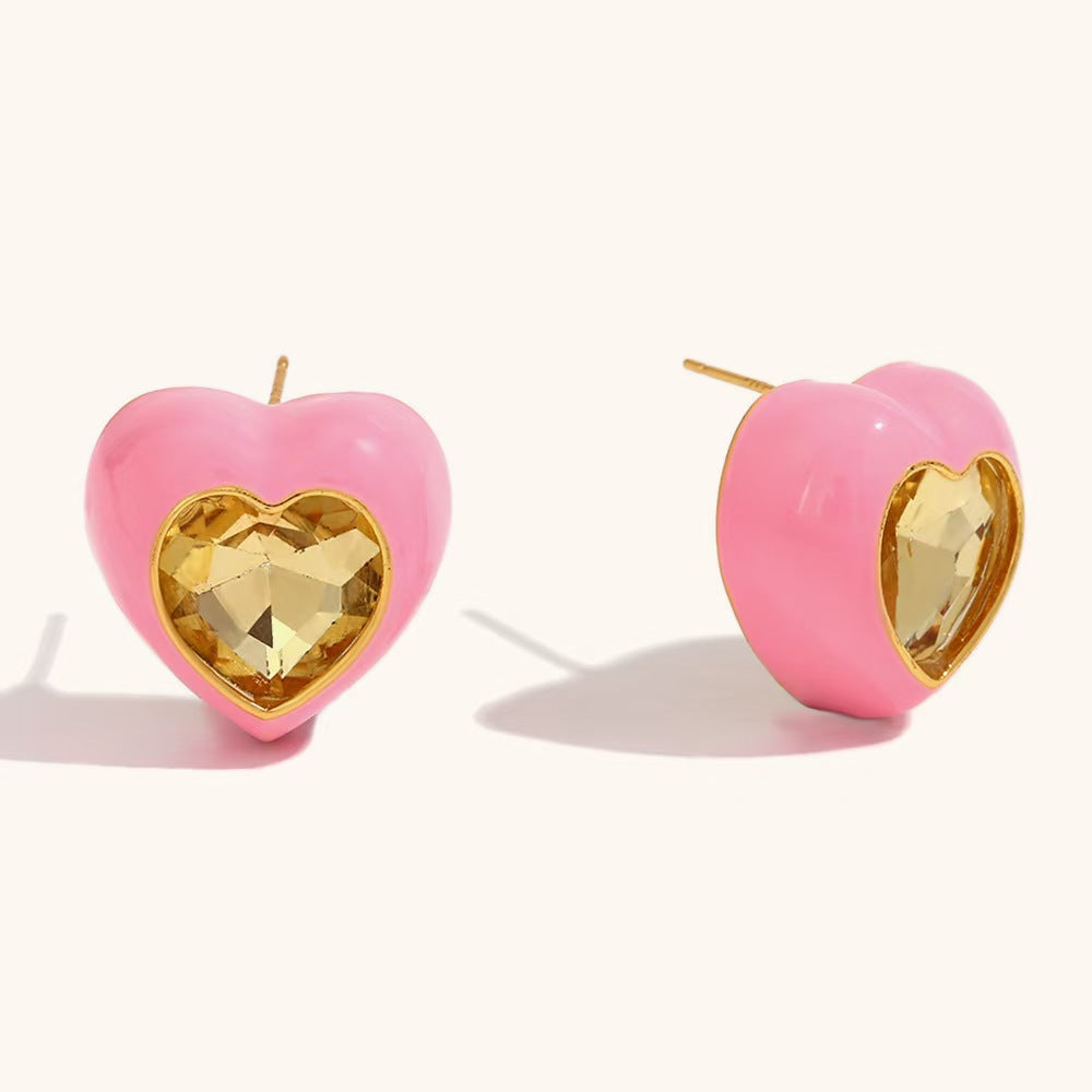Sweet Heart Shape Open Ring For Women In Pink Alloy Featuring Enamel Craft