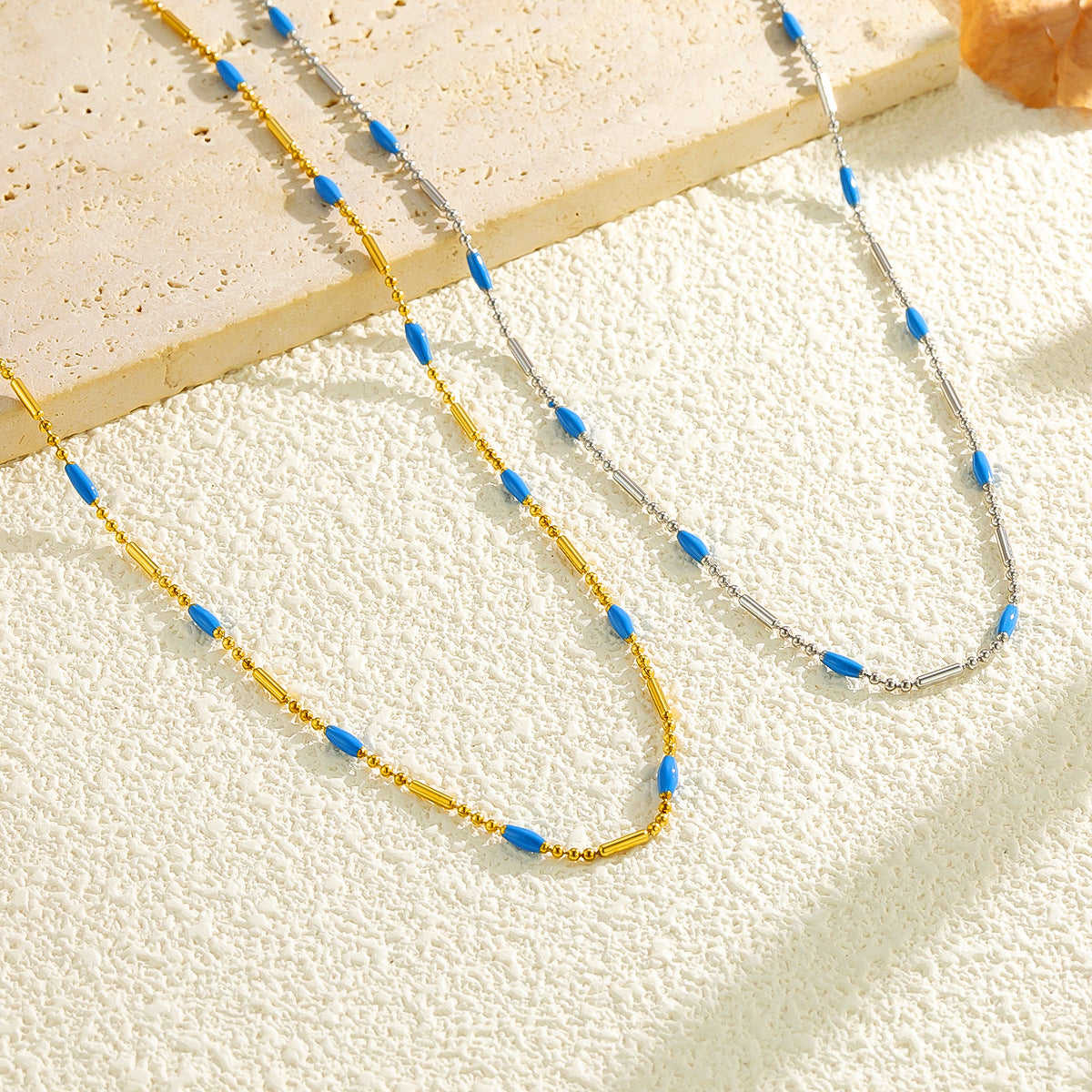 Bohemian Ocean Pattern Necklace For Women In 304 Stainless Steel With Electroplated Finish And Turquoise Inlay