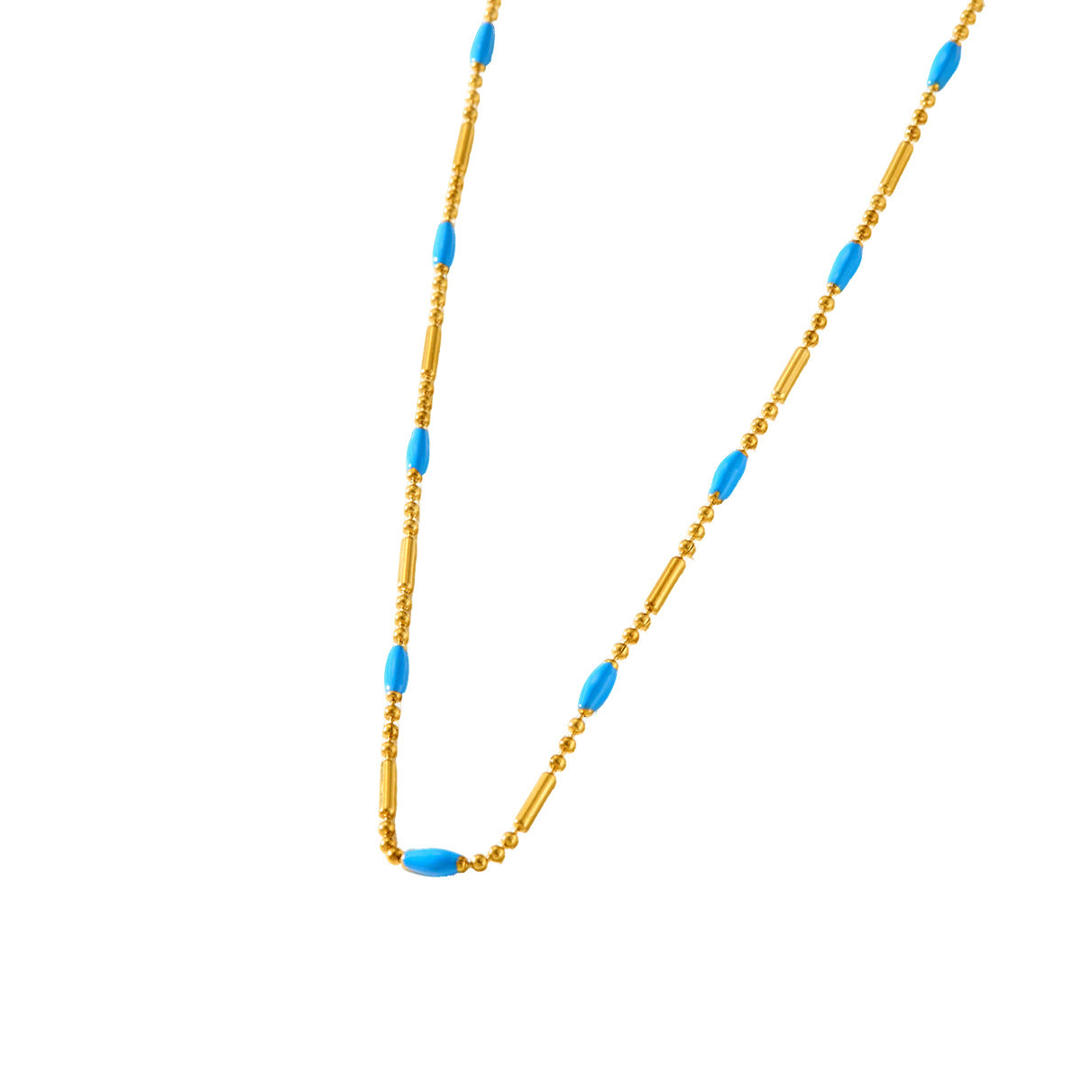 Bohemian Ocean Pattern Necklace For Women In 304 Stainless Steel With Electroplated Finish And Turquoise Inlay