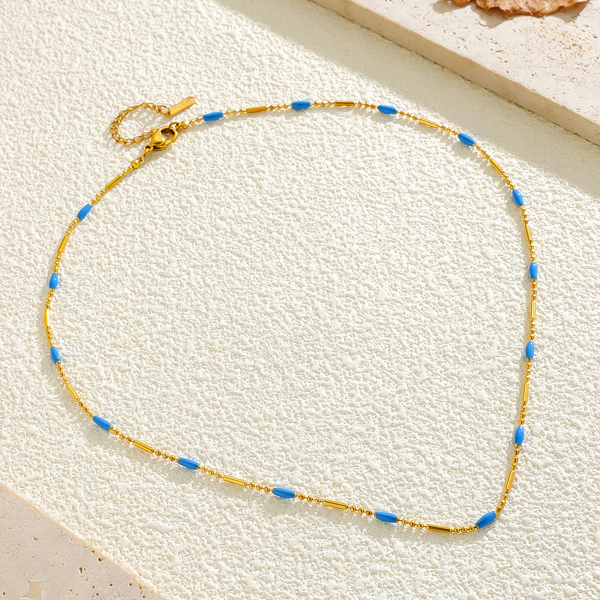Bohemian Ocean Pattern Necklace For Women In 304 Stainless Steel With Electroplated Finish And Turquoise Inlay