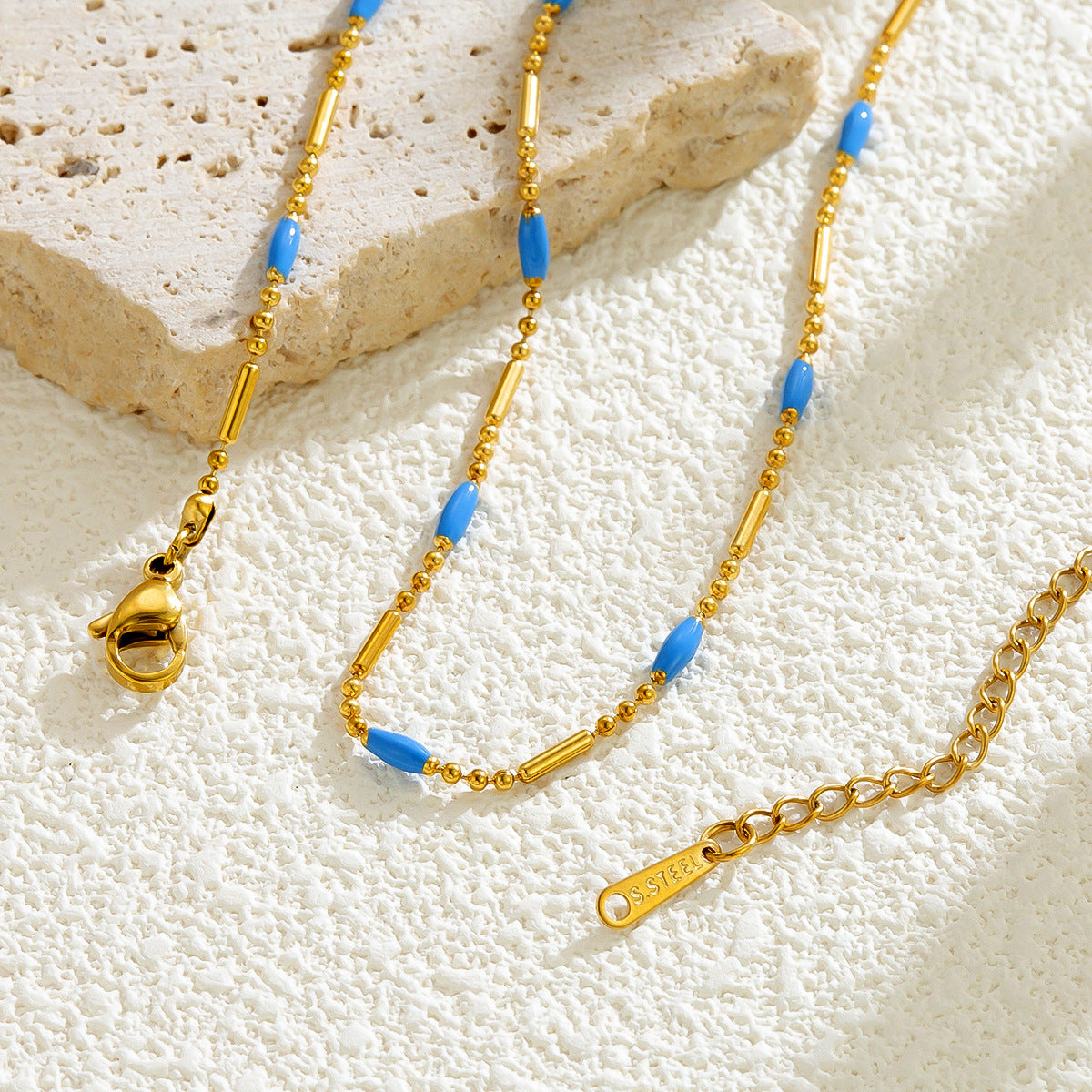 Bohemian Ocean Pattern Necklace For Women In 304 Stainless Steel With Electroplated Finish And Turquoise Inlay