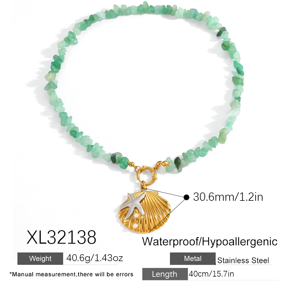For Shell Beading Necklace In 304 Stainless Steel With 18K Real Gold Plated Beaded Chain For Unisex