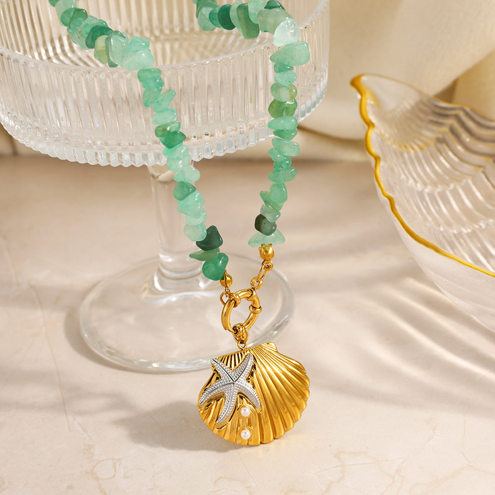For Shell Beading Necklace In 304 Stainless Steel With 18K Real Gold Plated Beaded Chain For Unisex